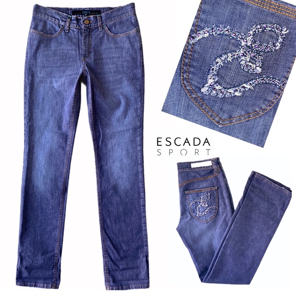 ESCADA SPORT 5 POCKET PURPLE RHINESTONE LOGO JEANS